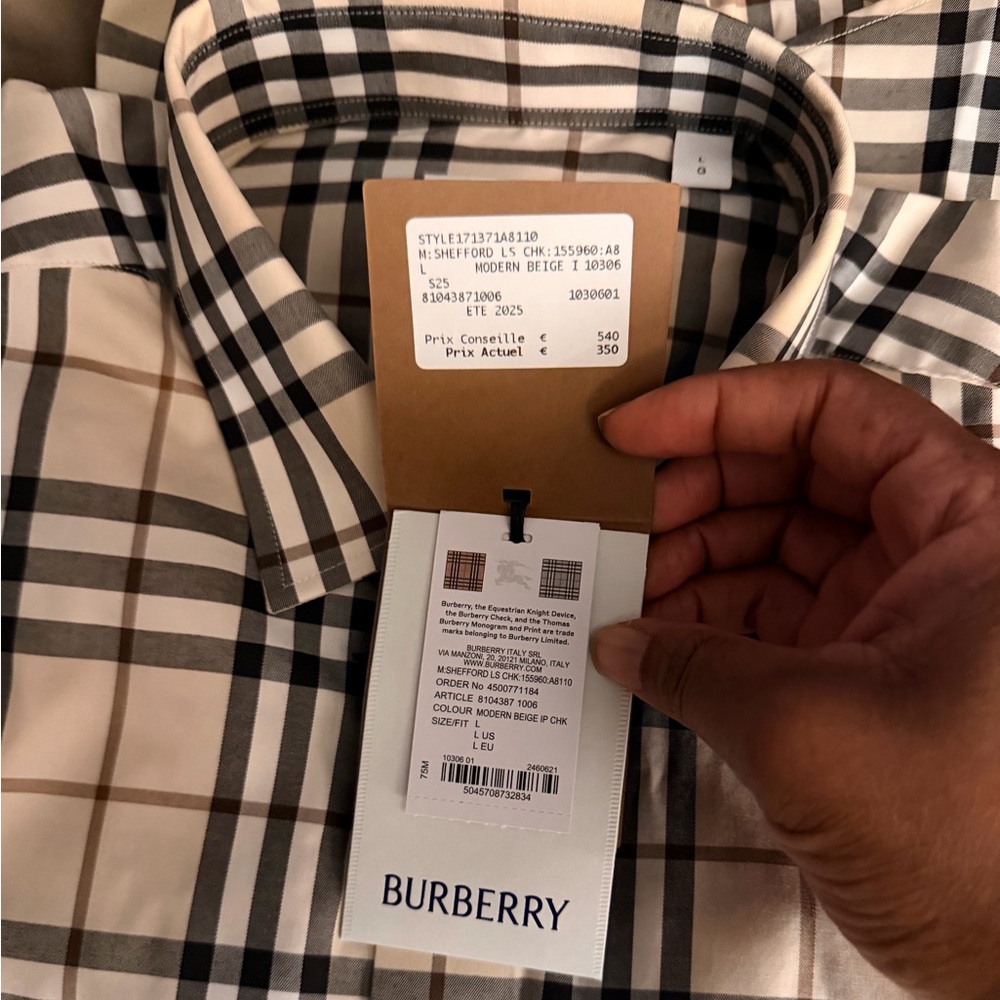 ❗️SOLD❗️Burberry Modern Beige Plaid Casual Shirt - NWT - Picture 4 of 7